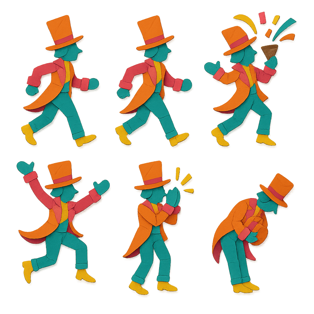 Paper Cutout Circus - 6 frame sprite animation