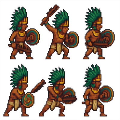 Aztec Blitz! - 6 frame sprite animation: aztec warrior
