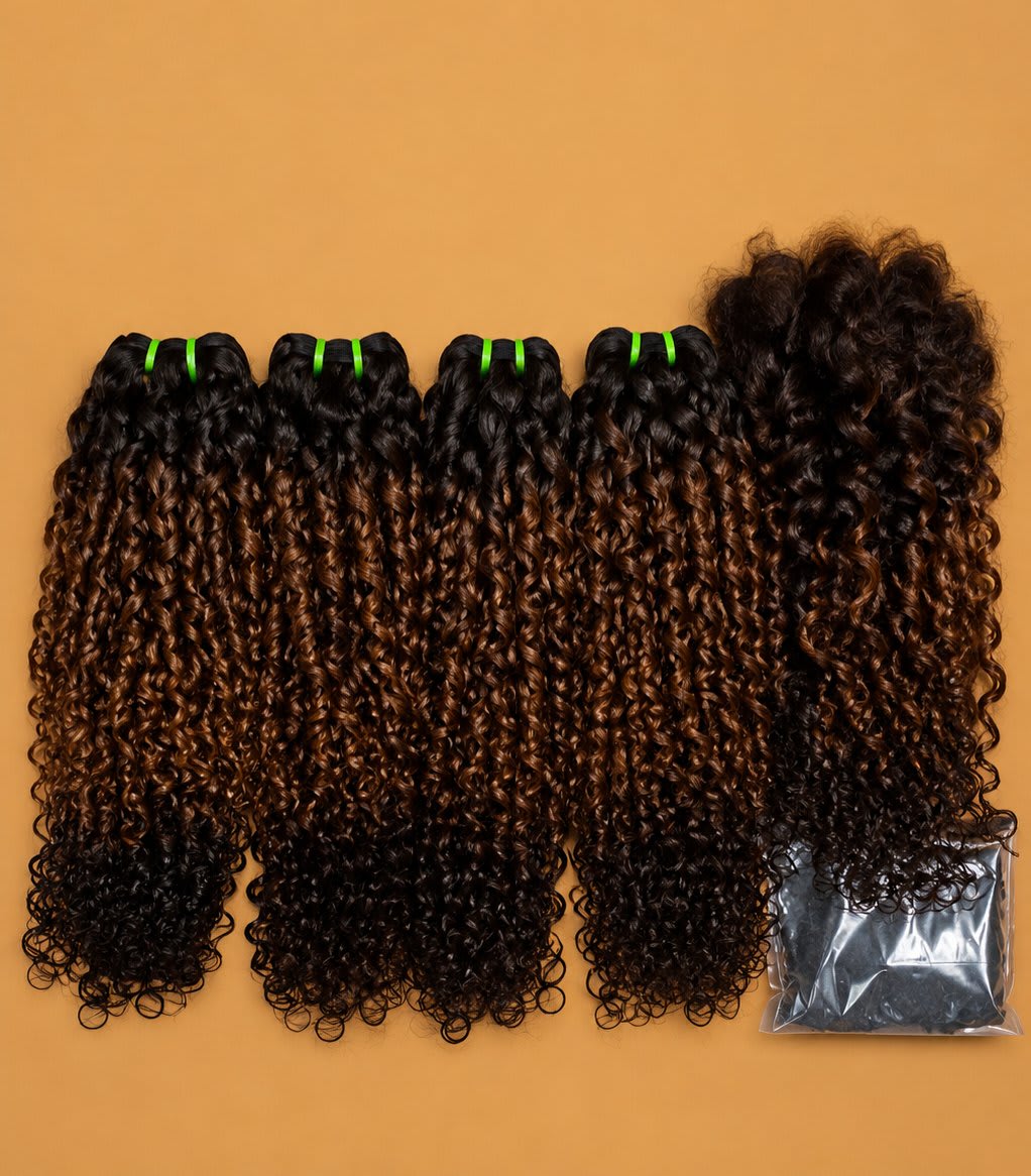 SDD 3 Tone Pixie Curls Bundle + 4x4 Closure