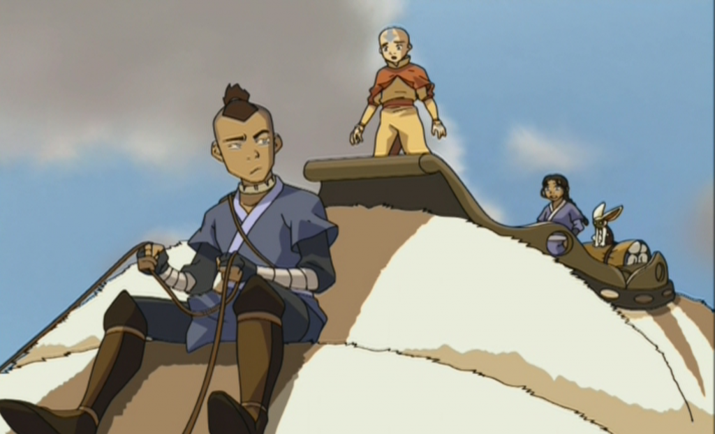 Sokka Aang Katara Flying on Appa