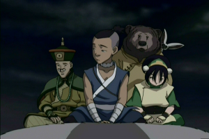 Team Avatar along with King Kuei and Bosco escape Ba Sing Se after the fall of The Earth Kingdom.