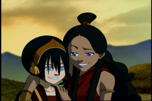 Toph and Katara plan their big scam.