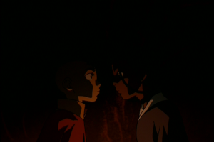 Katara and Aang about to kiss