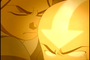 Katara calms aang down