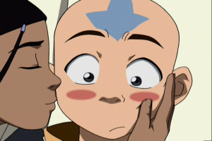 Katara kisses Aang on the Cheek again