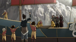 Asami Mako and Bolin Join Korra on Airtemple Island