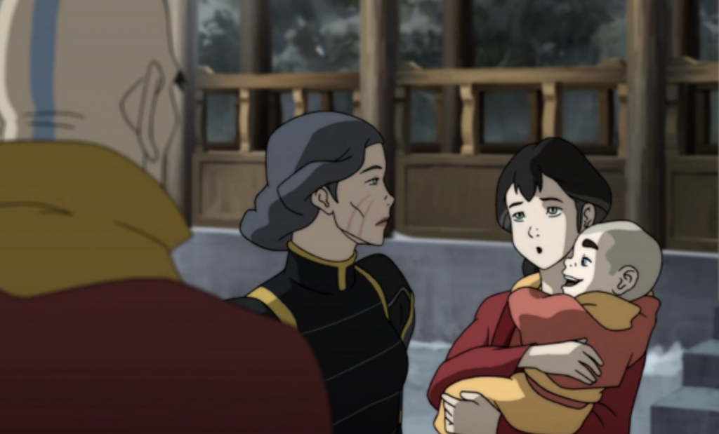 Tenzin asks Chief Lin Bei Fong to help take care of his family