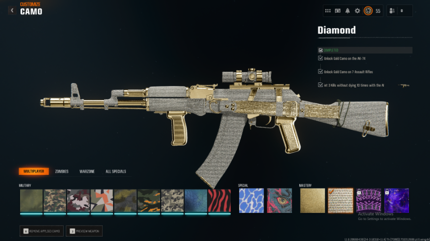 🔰BO6 🔥  LVL55💎 DIAMOND AR 🔥 GOLD SMG 🔥Instant Delivery🔥 ACTIVISION ACCOUNT⚡RANKED READY⚡