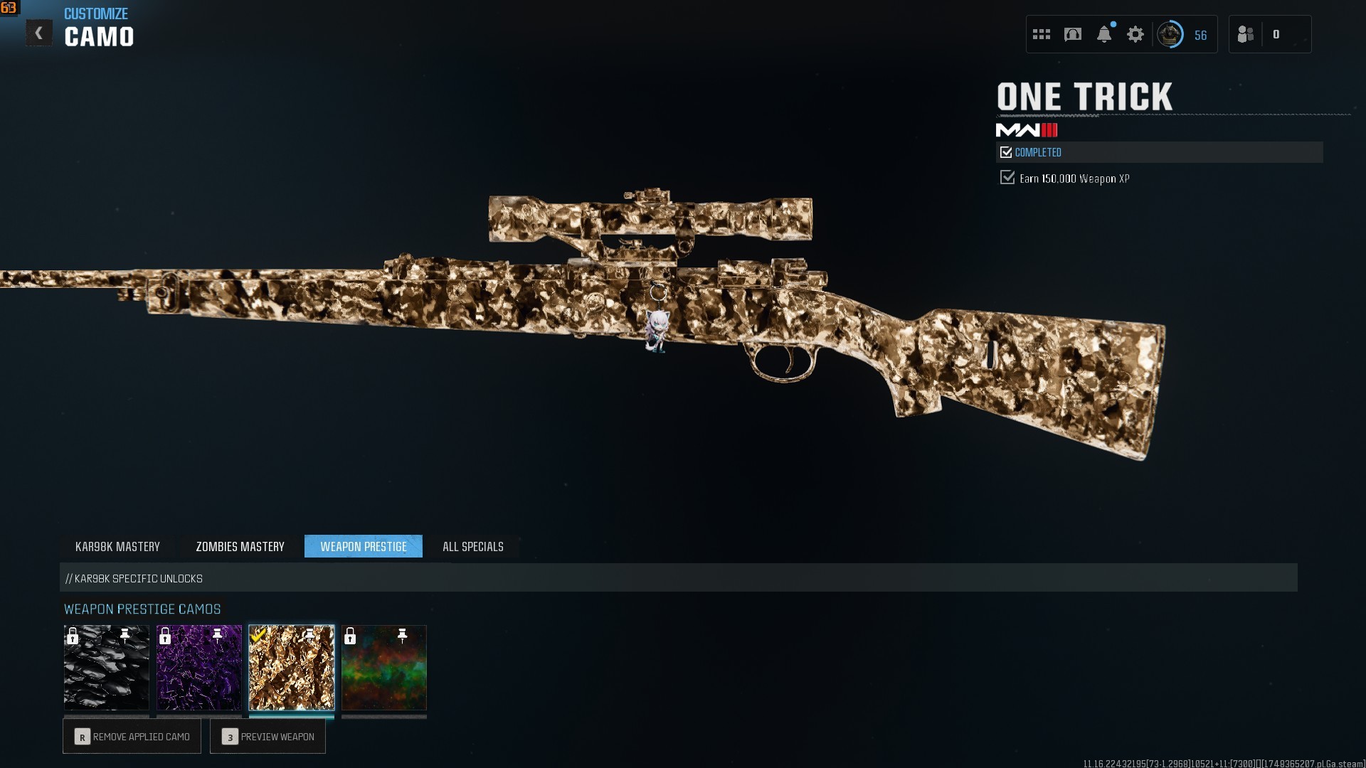 ⭐【WZ4/BO6】🔥【Prestige Master】Kar98 Max | x20 Meta Guns Leveled | Squid Game-Trophy Collector Skins