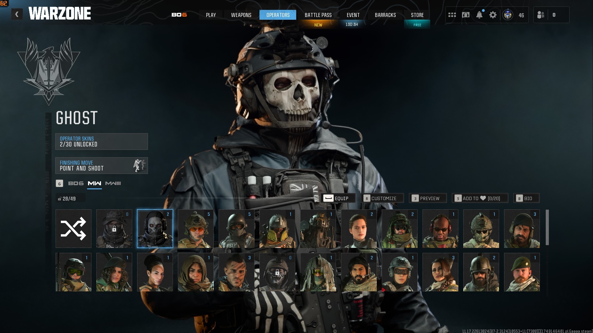 ⭐【Prestige 6】🔥 x70 Mix Guns Leveled | Kar98 Max | x3 Battlepass Skins | Ghost Nightwar-Riding Hood-Valeria Skins