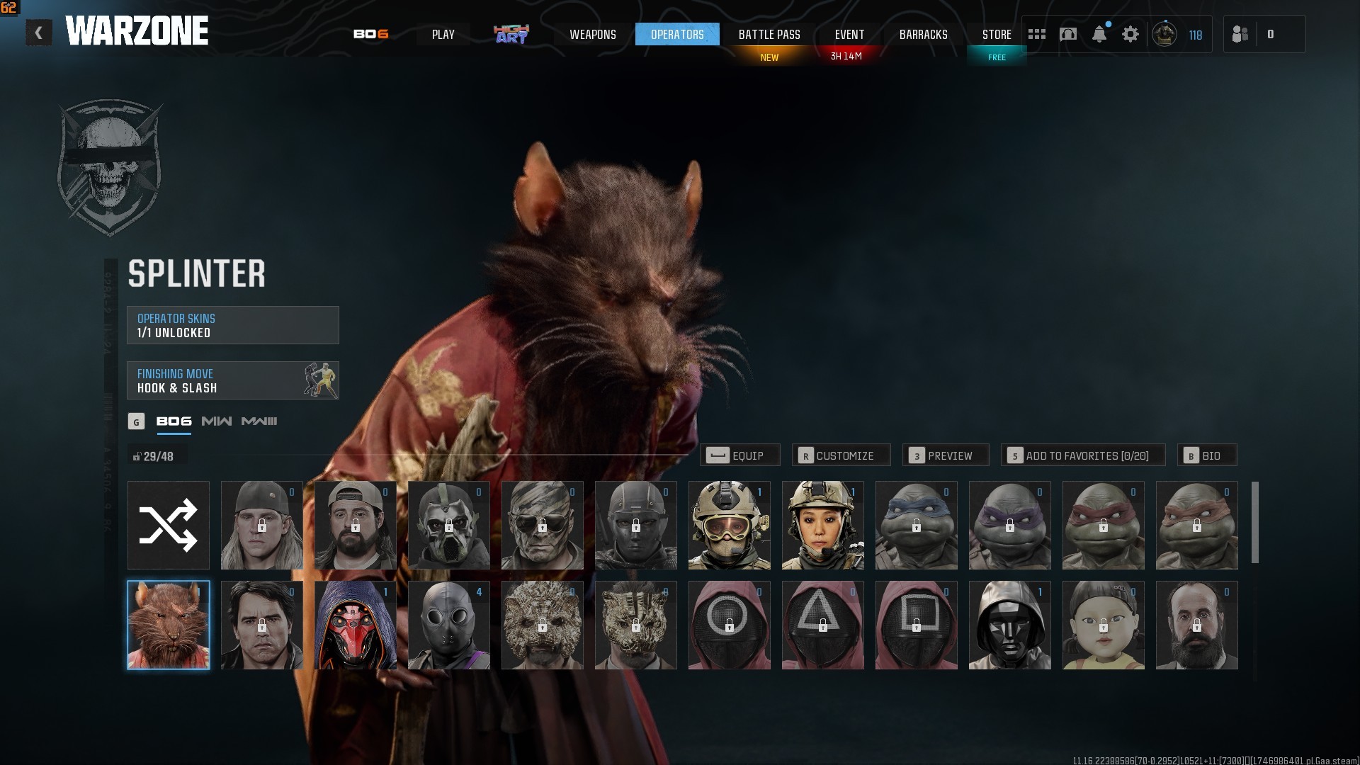 ⭐【WZ4/BO6】🔥【Prestige Master】Level 118 | Rare Splinter-Front Man Skins | Blackcell S1,S2 Bo6 Max | x30 Bo6 Meta Guns Leveled | x1 Bundle