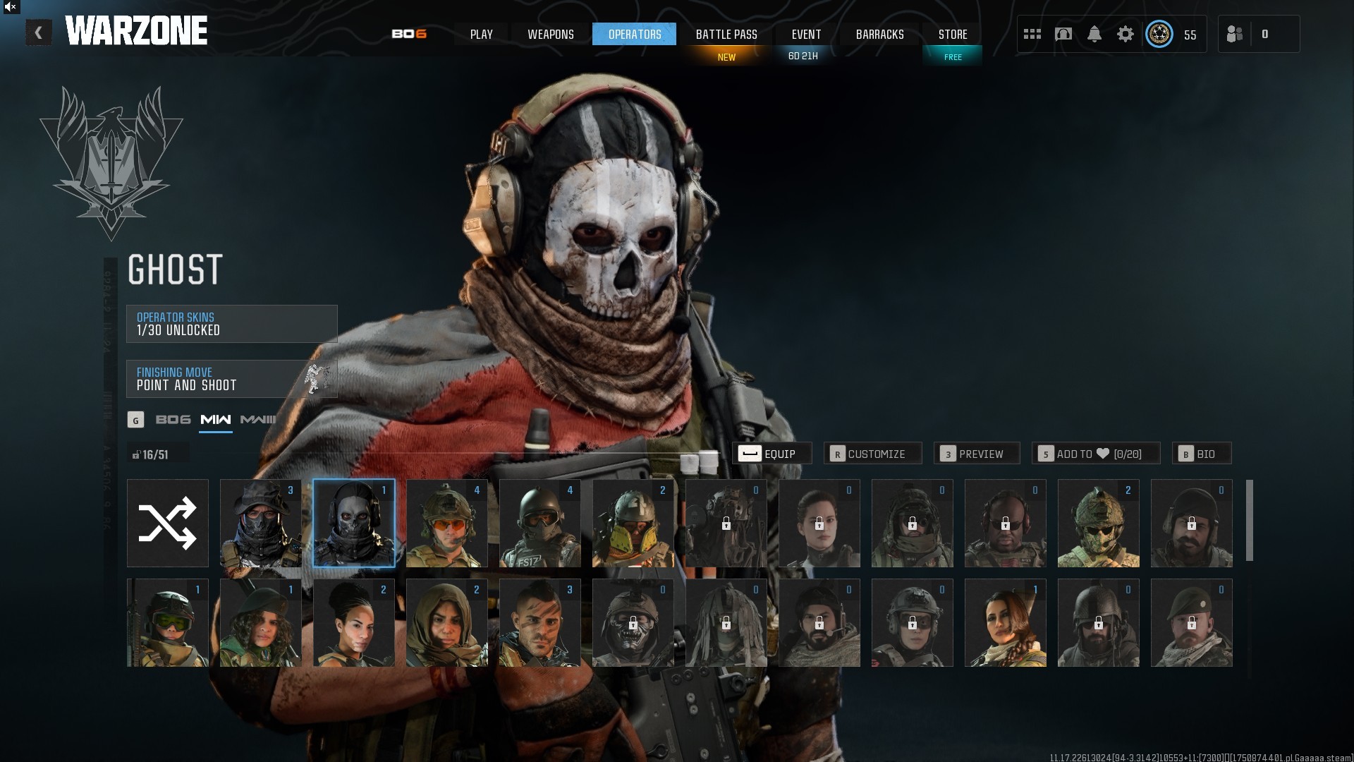 ⭐【Level 55】🔥 x7 Battlepass Skins | Groot-Creepy Clown-Rick Grimes-Snoop Dogg-Michael Myers-Rhea Ripley… | x40 Mix Guns