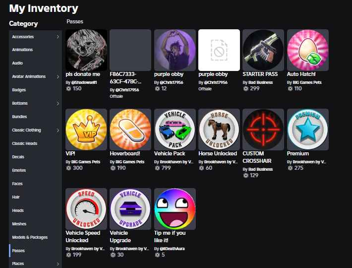❤️Brookhaven RP Vehicle Pack ❤️ Pet Simulator X 33 Pets ❤️ Adopt Me Ultra-Rare pet ❤️ Inventory value 5506 ❤️ Donations on: ❤️ Offsale items ❤️