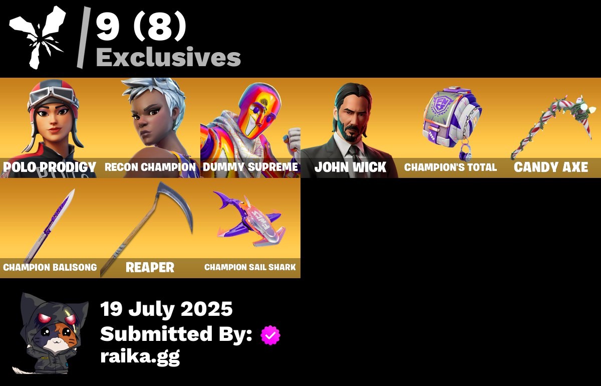 Fortnite Account ( PLAYSTATION / XBOX / PC / MOBILE / NINTENDO ) (Polo Prodigy, Recon Champion, Dummy Supreme, John Wick, Valeria, Malik, Paradigm (Reality-659), Renzo the Destroyer, Omegarok) (134 Skins)