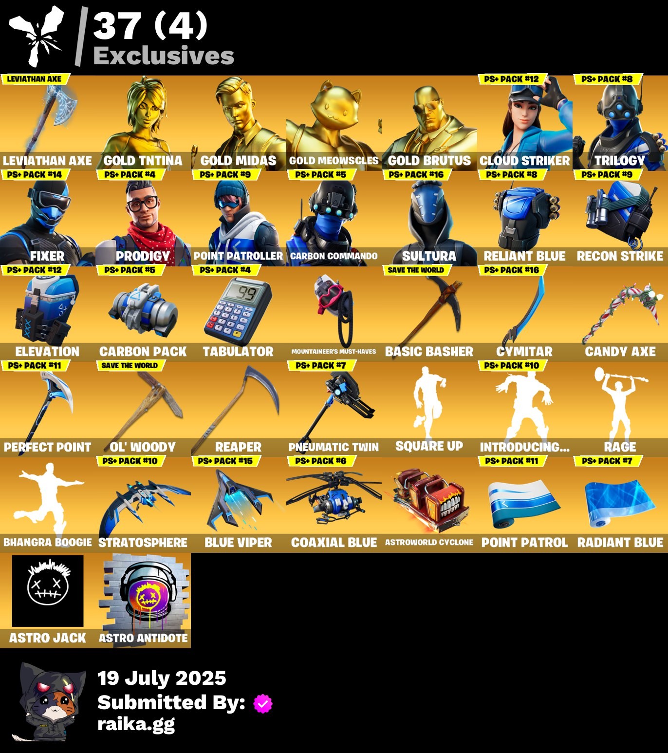 Fortnite Account ( PLAYSTATION / XBOX / PC / MOBILE / NINTENDO ) (Leviathan Axe,Gold TNTina,Gold Midas,Gold Meowscles,Gold Brutus,Cloud Striker,Trilogy,Fixer,Prodigy,Point) (158 Skins)