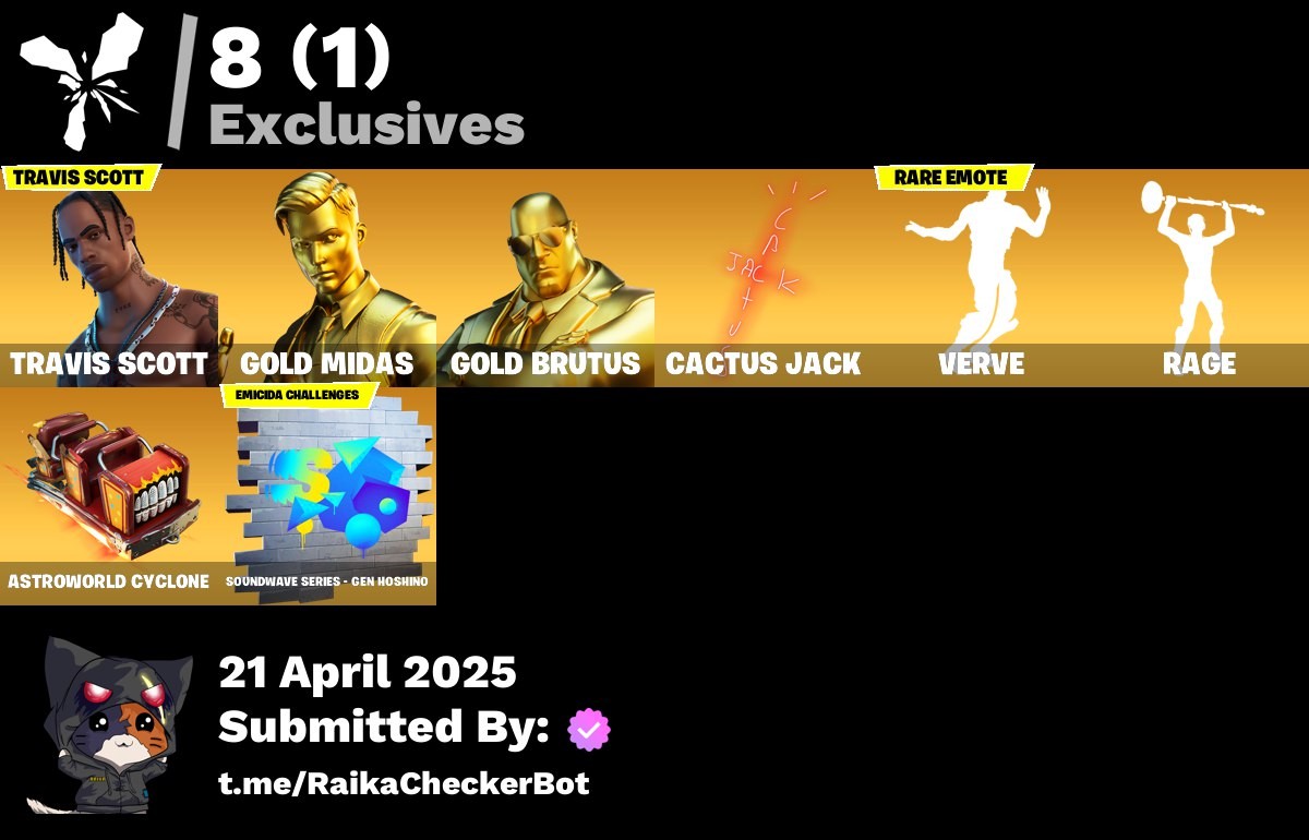 Fortnite Account ( PLAYSTATION / XBOX / PC / MOBILE / NINTENDO ) Travis Scott, Gold Midas, Gold Brutus, Gear Specialist Maya, Valeria, Renzo the Destroyer, Zeus, Torin, Ronin, Predator (129 skins)
