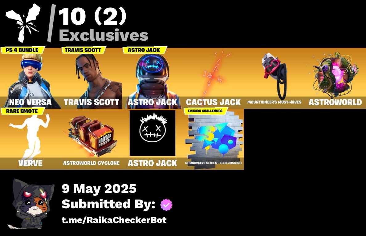Fortnite Account ( PLAYSTATION / XBOX / PC / MOBILE / NINTENDO ) Neo Versa, Travis Scott, Astro Jack, Spire Assassin, Raz Paradigm (Reality-659), Era, Predator, Midas, The Ageless, Zeus (177 skins)
