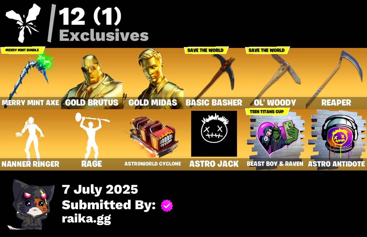 Fortnite Account ( PLAYSTATION / XBOX / PC / MOBILE / NINTENDO ) Merry Mint Axe, Gold Brutus, Gold Midas, Gear Specialist Maya, Fade, Ruin, The Foundation, Vendetta, Kymera, Luxe, Sentinel (137 skins)