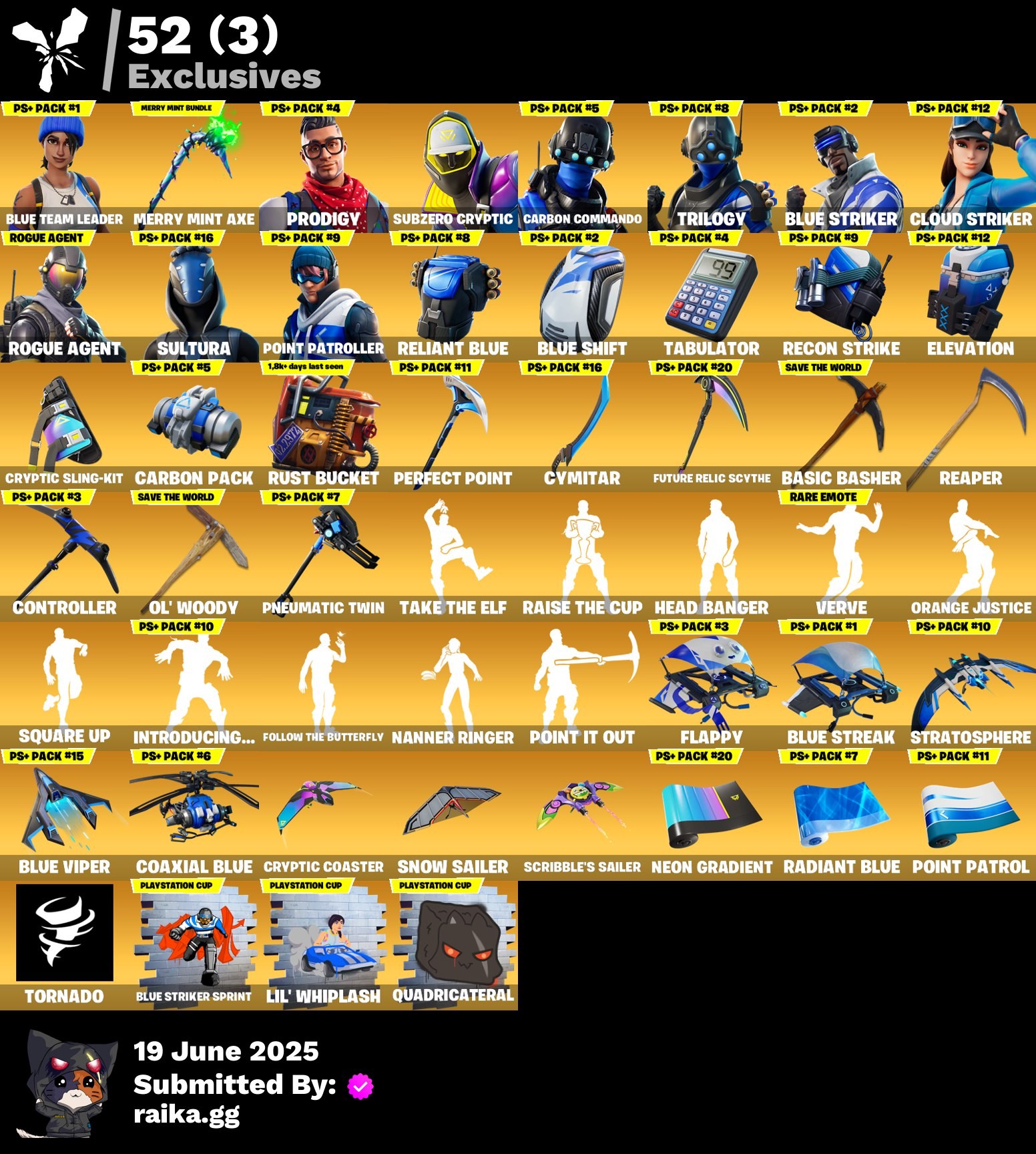 Fortnite Account ( PLAYSTATION / XBOX / PC / MOBILE / NINTENDO ) Blue Team Leader, Merry Mint Axe, Prodigy, Subzero Cryptic, Carbon Commando, Trilogy, Blue Striker, Cloud Striker, Rogue Agent (136 skins)