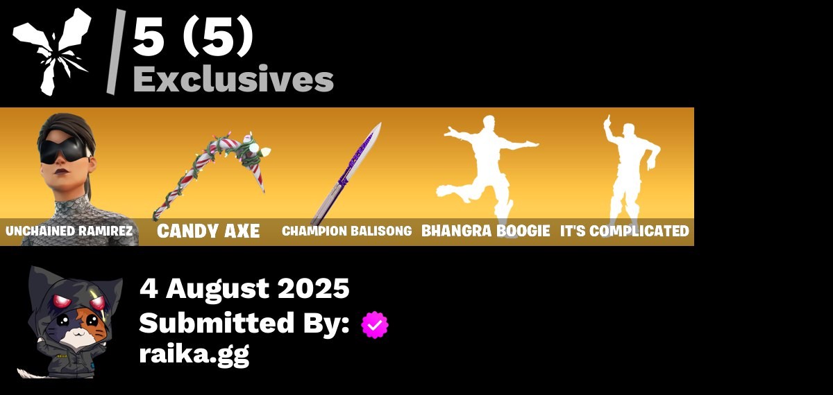 Fortnite Account ( PLAYSTATION / XBOX / PC / MOBILE / NINTENDO ) Unchained Ramirez, Candy Axe, Champion Balisong, Bhangra Boogie, It’s Complicated, Glimmer, Malik, Joey, The Foundation, Era (152 skins)