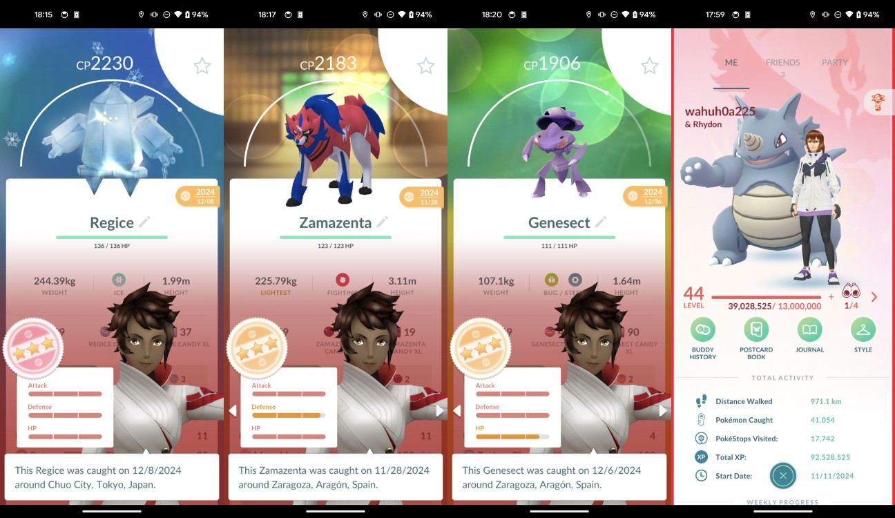 Pokemon Go Account – LEVEL 44, 92M XP 7.4M Dust, 100IV Regice, 98IV Legend x2, Shiny Palkia-O AdvEff, 2 Shiny Gmax Lapras, 2 Shiny Hatched, Legendary Zygarde, 4 Gmax, 42 Dmax