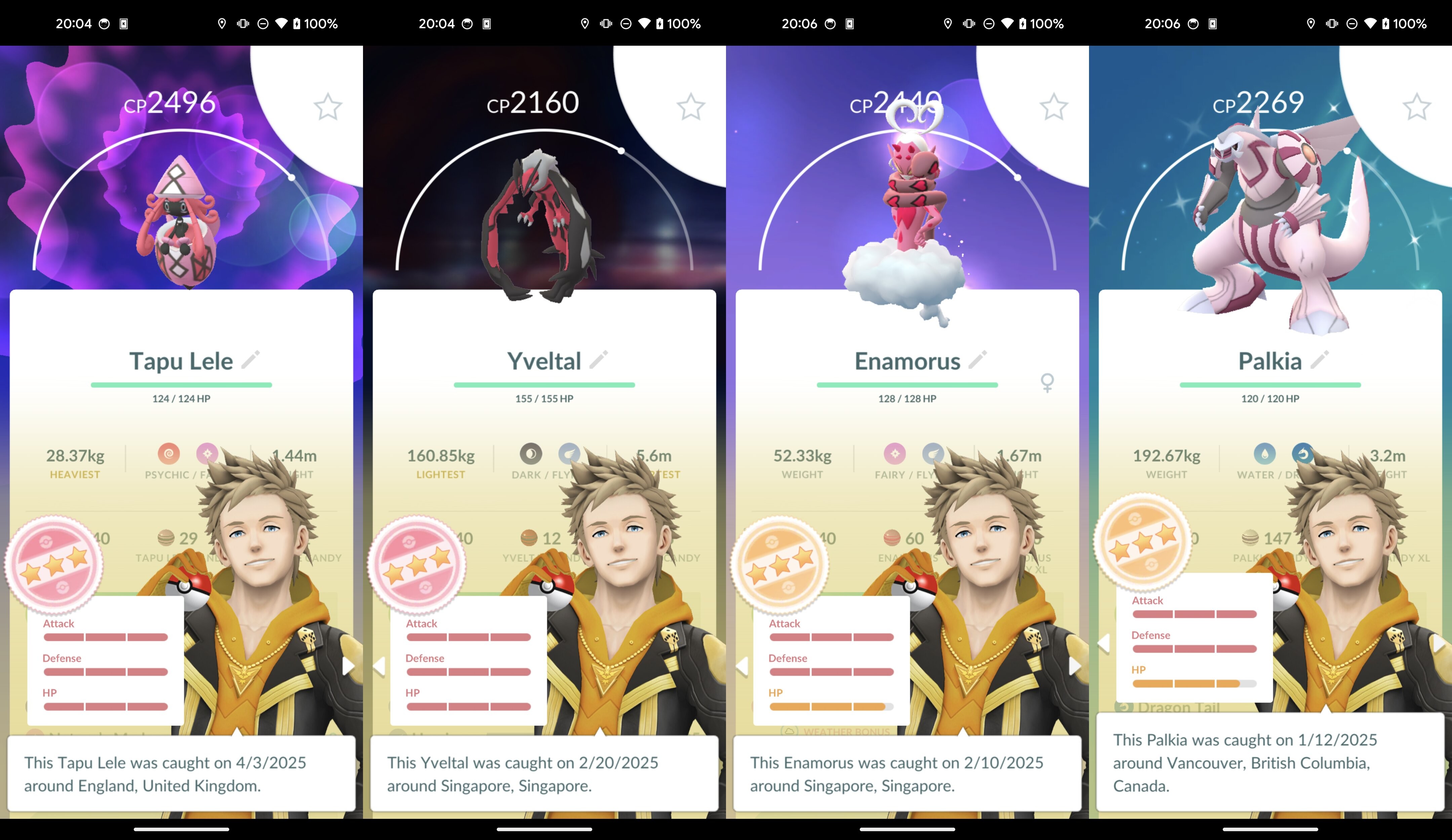 Pokemon Go Account – LEVEL 44, 113M XP 15.9M Dust, 100IV Tapu Lele Yveltal, 96IV Palkia Moltres, 1 Shiny Dmax, 3 Shiny Hatched, 13 Wild Legendary, 5 Gmax, 24 Dmax, 5 Pkm BGrd