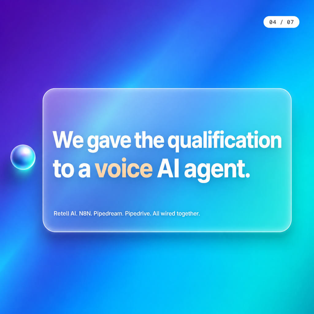 Voice AI lead qualification solution: Retell AI, N8N, and Pipedrive wired into a finance broker's inbound flow
