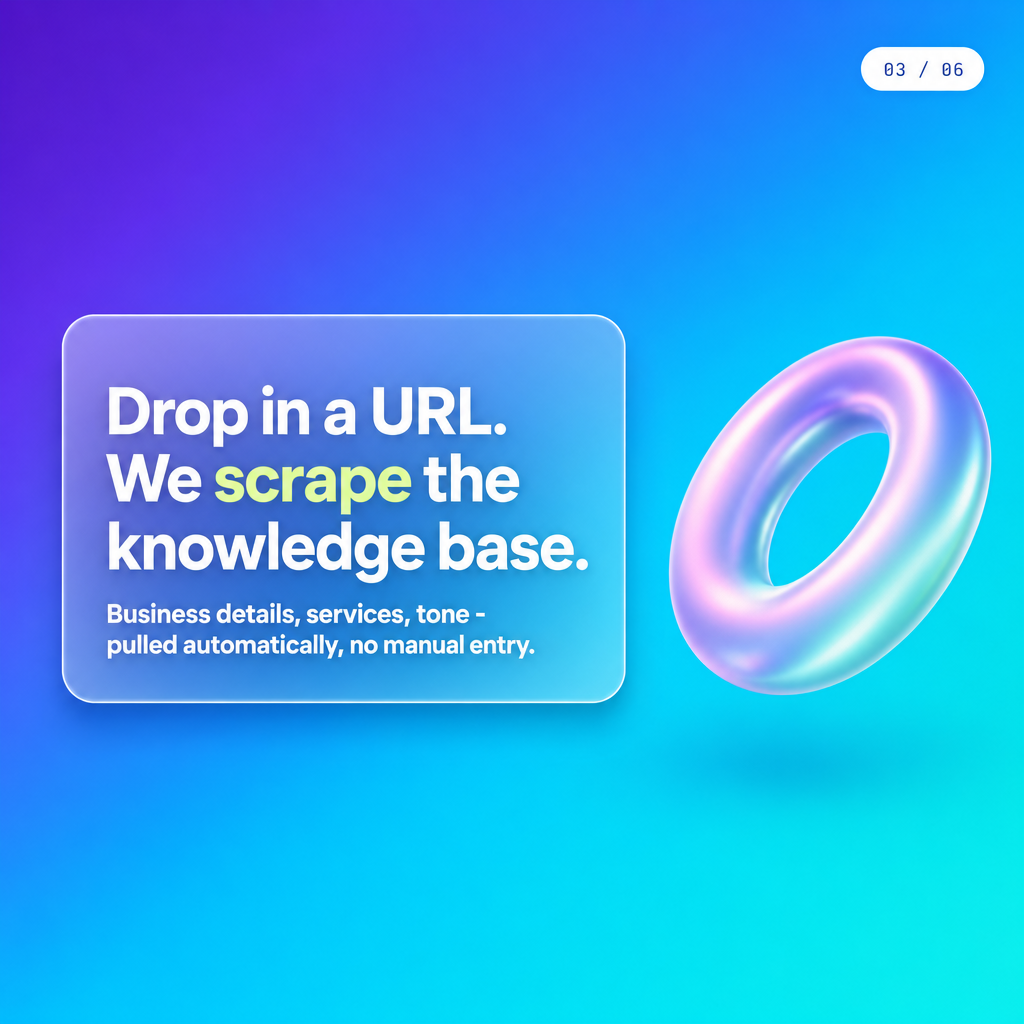 Step 1 slide showing URL input and automated web scraping into a knowledge base