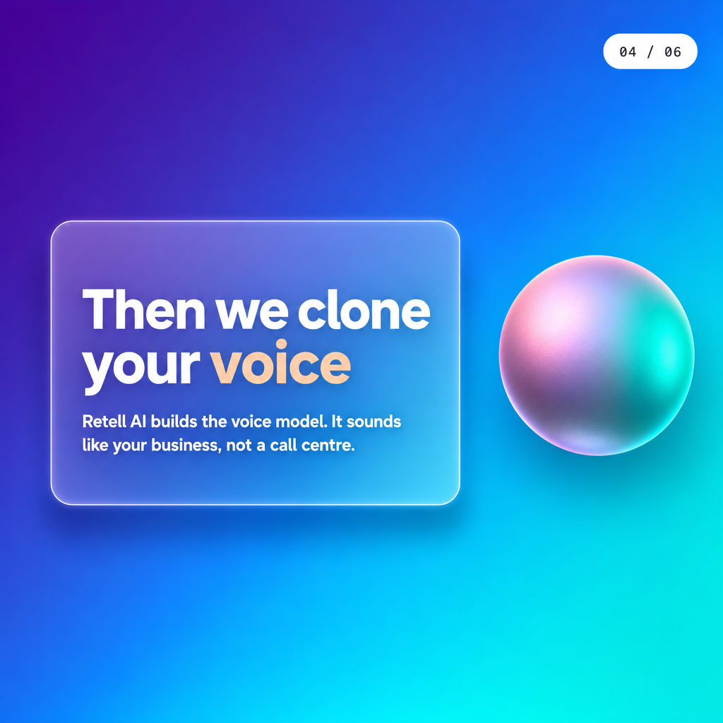 Step 2 slide showing voice sample input and cloning process within the signup pipeline