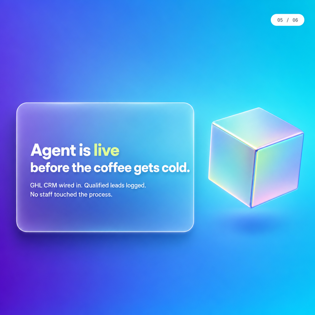 Step 3 slide showing the live agent going active and handling its first inbound call