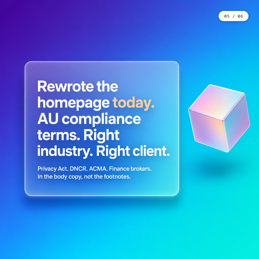 Fix slide showing homepage rewrite targeting AU finance broker compliance keywords
