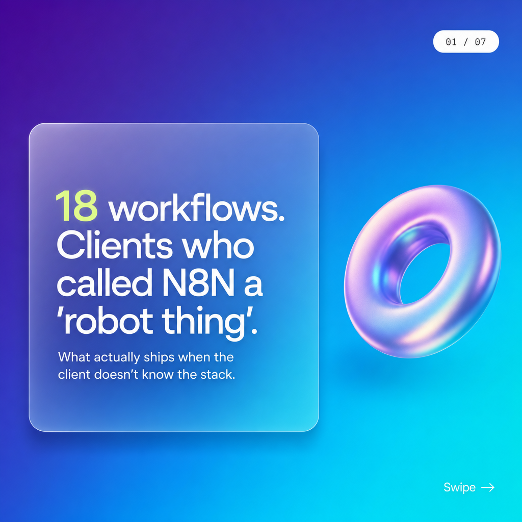 Hook slide introducing the lessons from shipping 18 n8n workflows