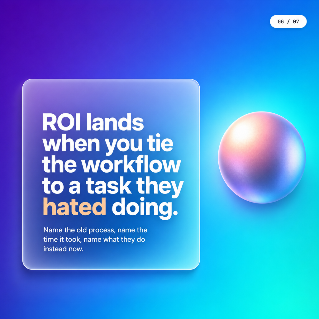 Lesson 5 slide on the real ROI conversation for n8n workflow clients