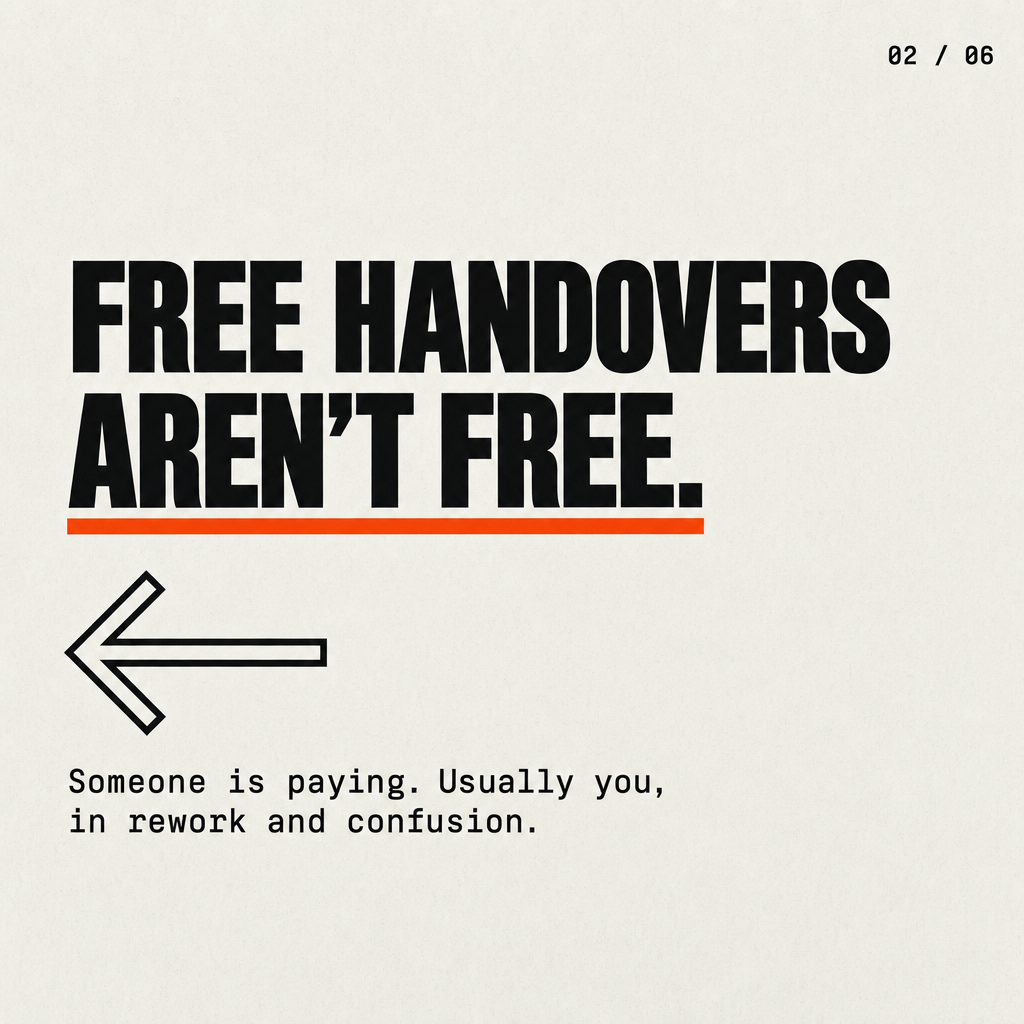 Sacred cow 1 slide showing the myth that handover is always free