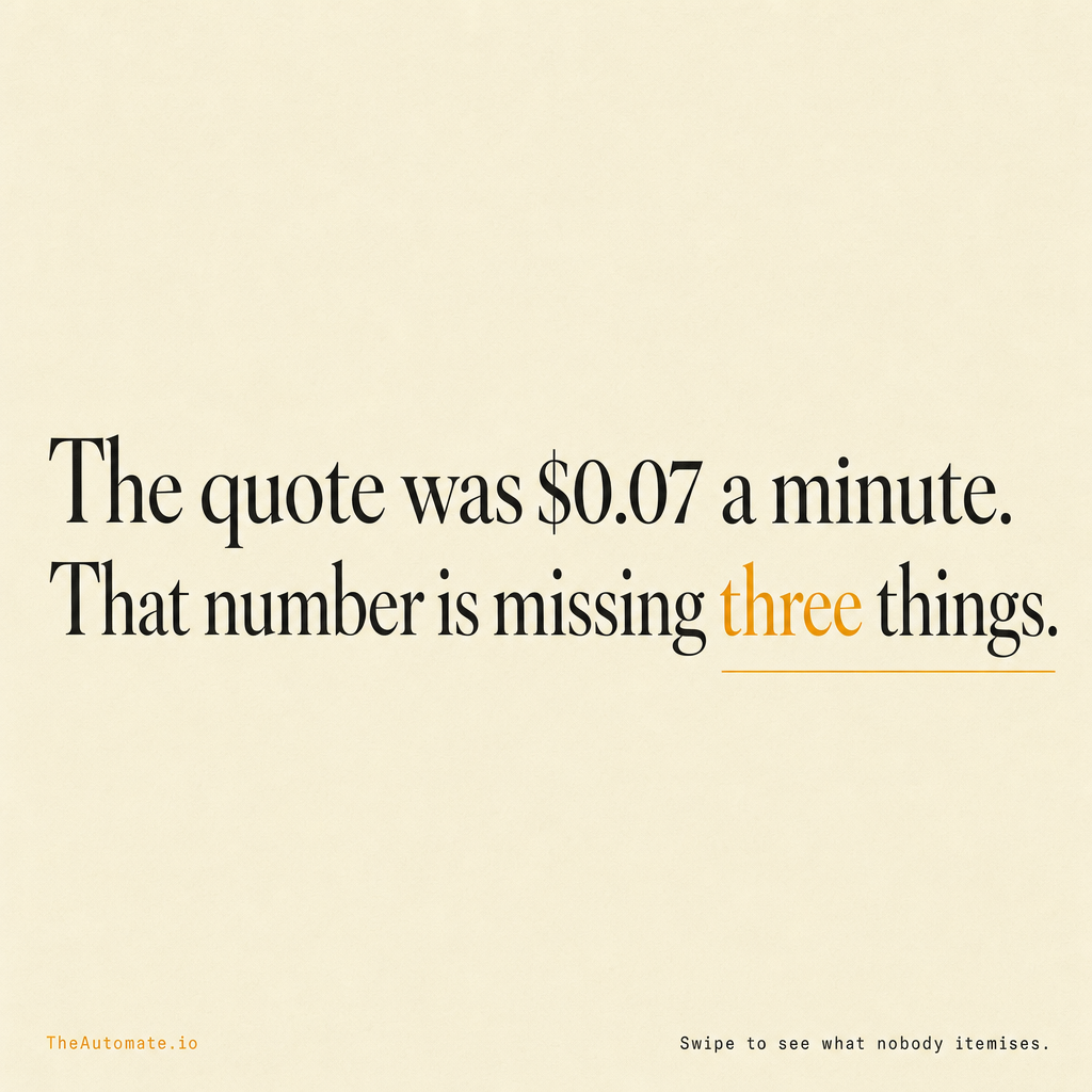 Hook slide showing the gap between quoted and actual voice agent cost