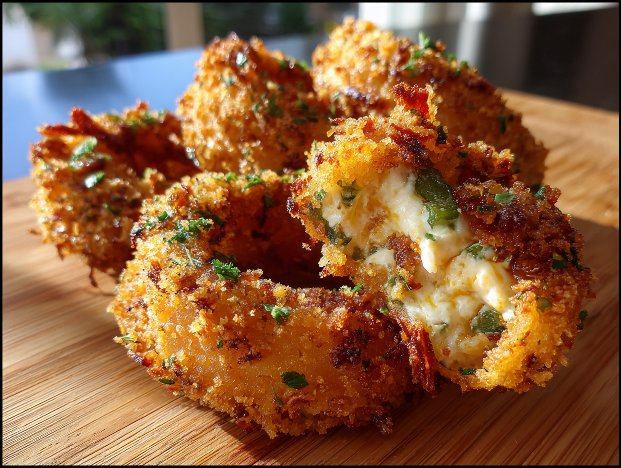 Jalapeño Popper Stuffed Onion Rings – Crispy Fried Appetizer - Step 3