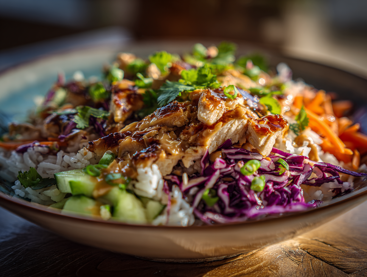 Chicken Crispy Rice Salad with Peanut Dressing recipe
