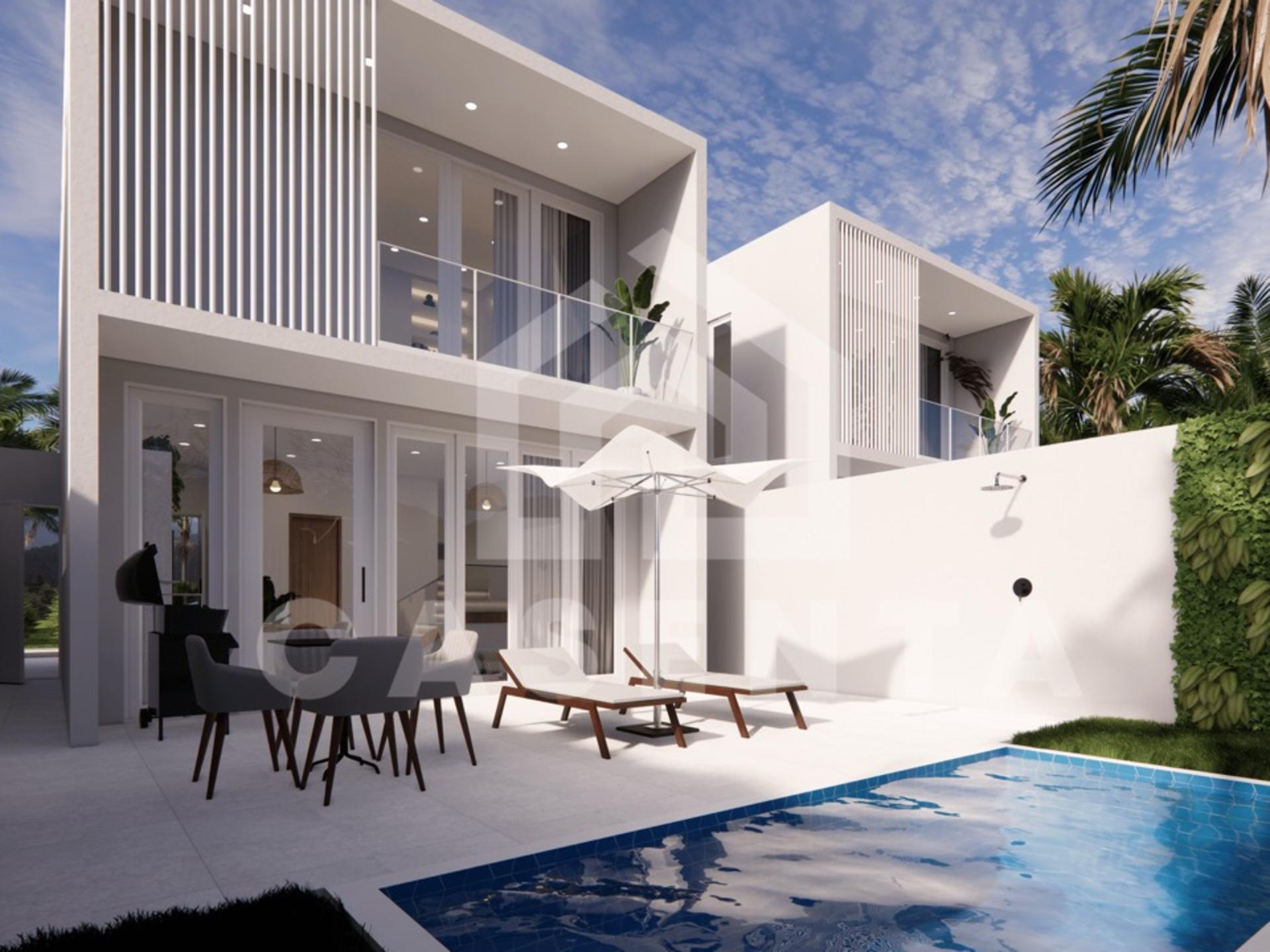 Exterior courtyard with private pool and balcony