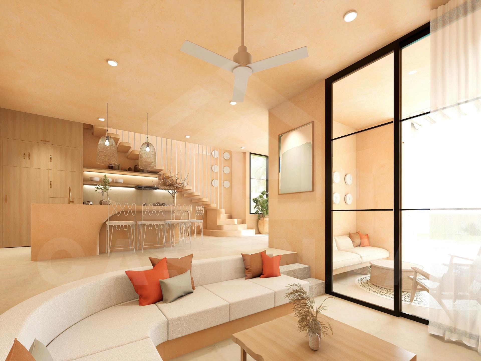 Living area inside tasteful 3 bedroom villa in Uluwatu