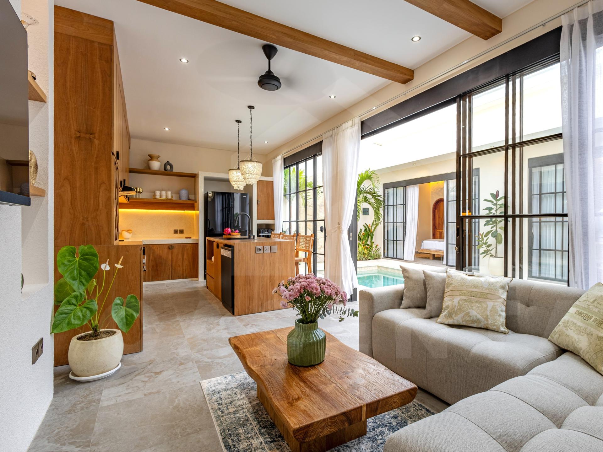 Living area inside 2 bedroom villa in the heart of Balangan