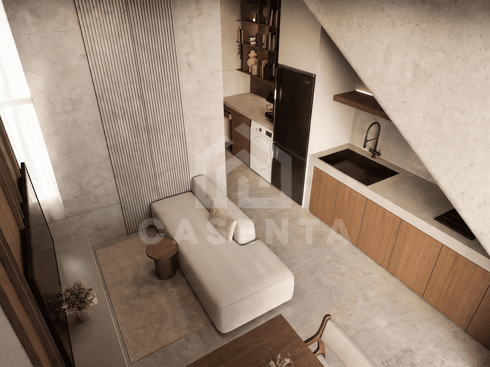 Modern 1 bedroom leasehold apartment in Abianbase with open-plan kitchen and living area
