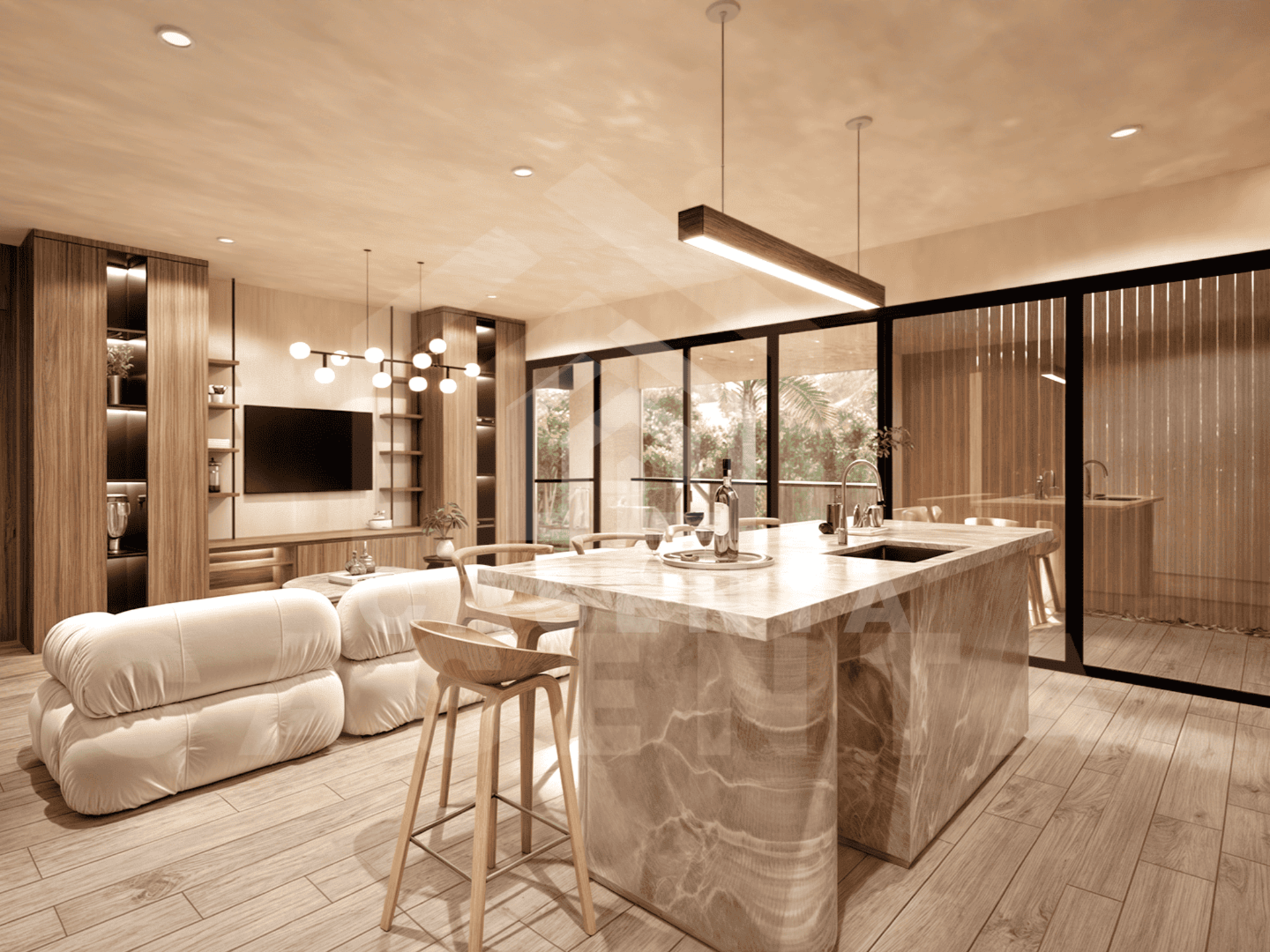 Living area inside exclusive apartment in Uluwatu