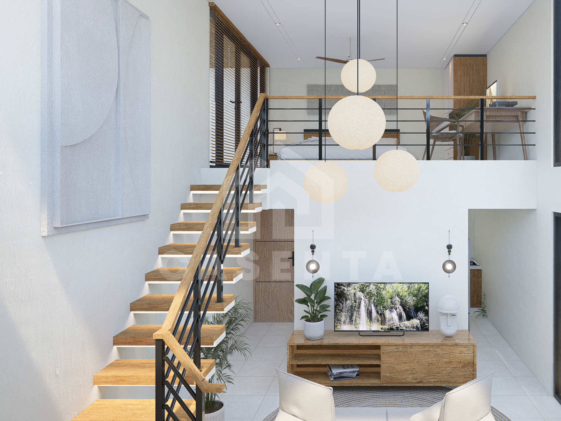 Open living area in a modern leasehold loft in Balangan