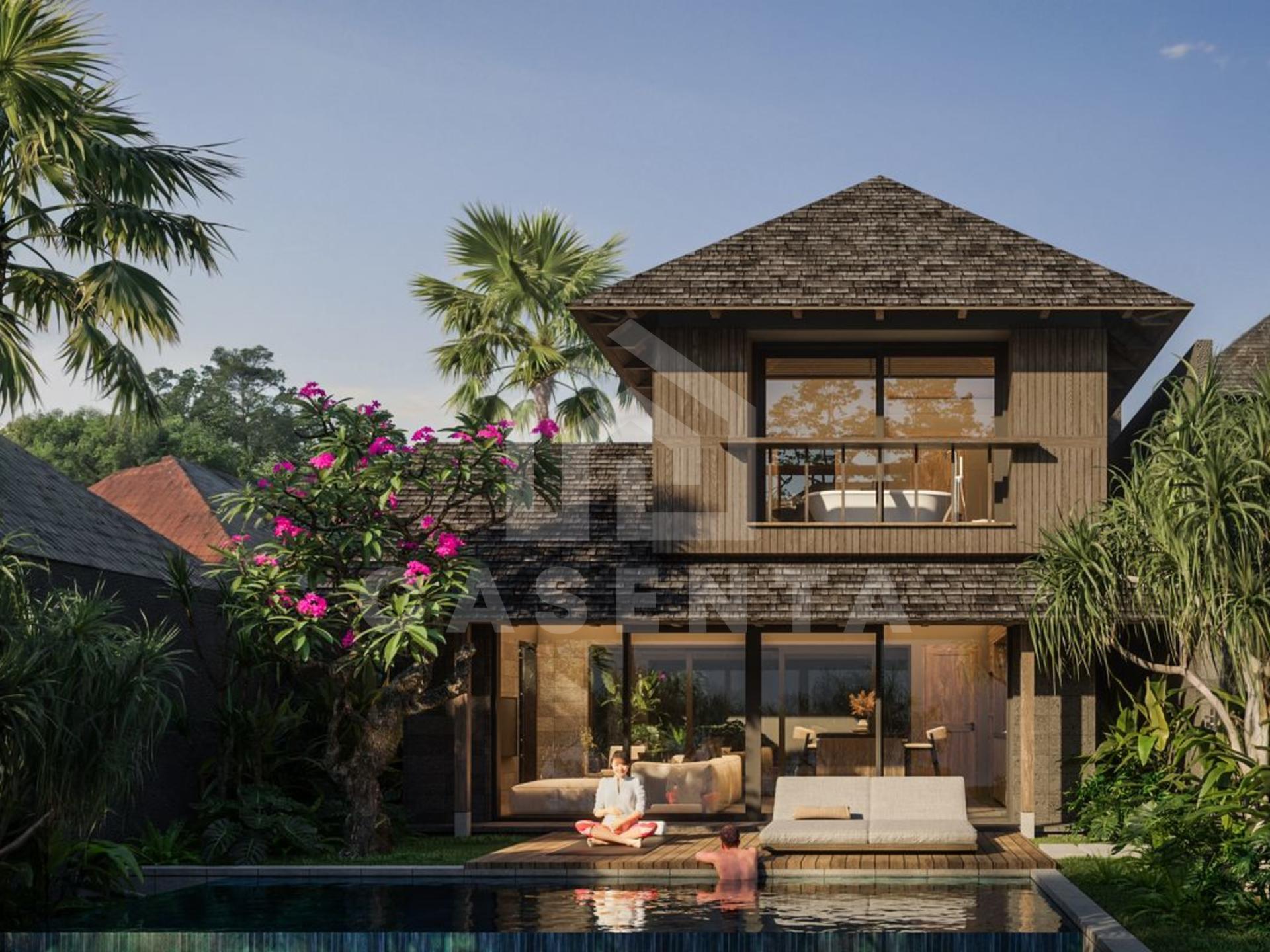 Luxury tropical villa with private swimming pool and lush landscaped gardens in Bali