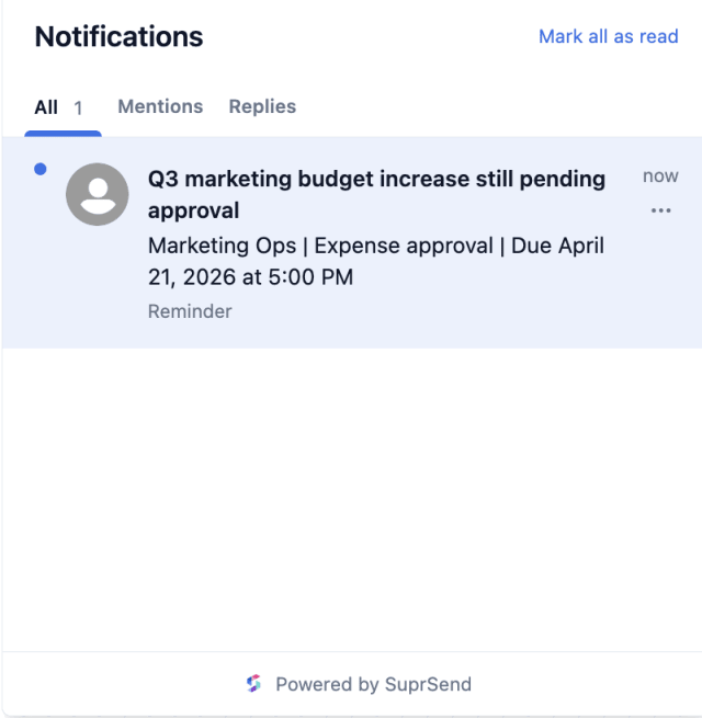 Approval Reminder — In-app inbox
