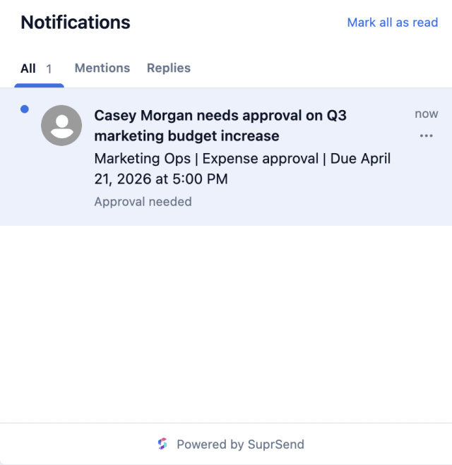 Initial Approval Request — In-app inbox
