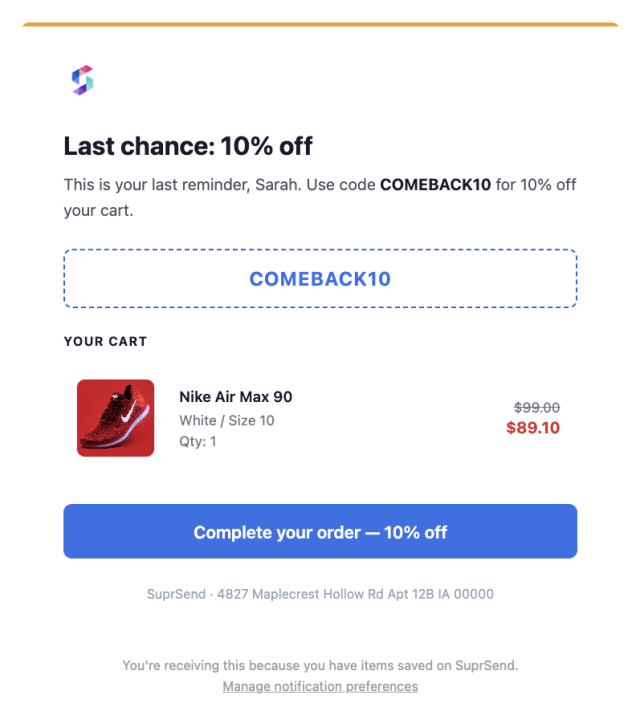 Items Left in Cart Final Reminder — Email