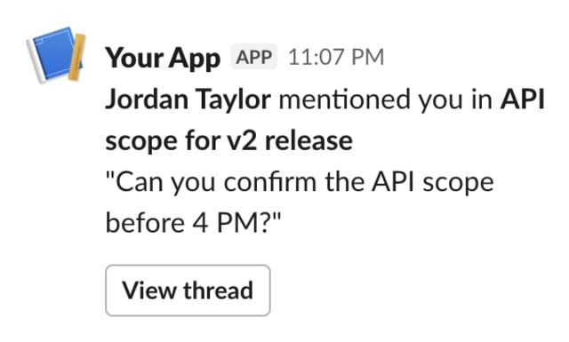 Comment with Mention — Slack