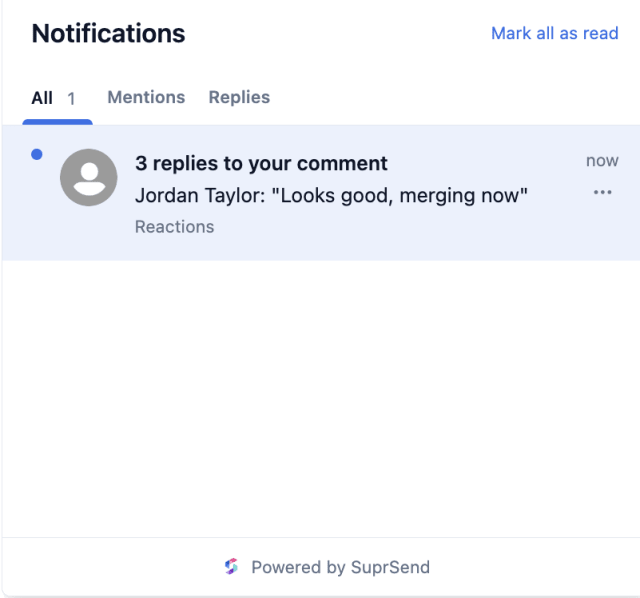 Replies to Comment — In-app inbox