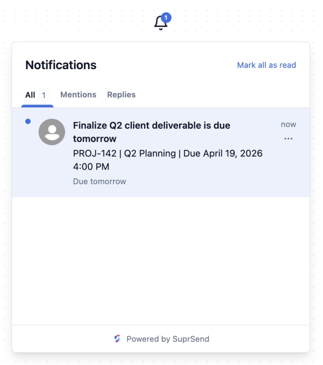 Deadline Due Tomorrow — In-app inbox